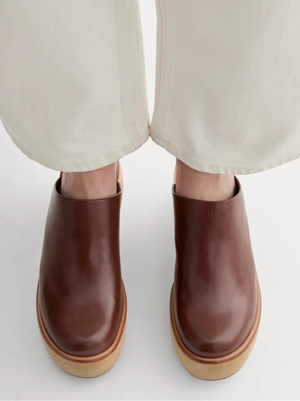 Everlane Brown Leather Clog Mules with Wood Platform (Puffa Clog) - Picture 2 of 8